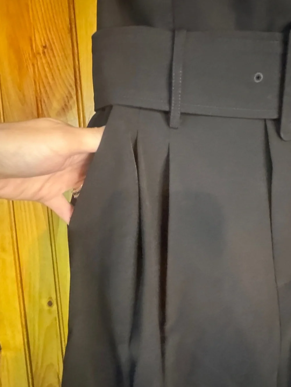 Choosy Elegent One-Shoulder Tie Wide-Leg Pant Jumpsuit with Belt,Black - Picture 4 of 11